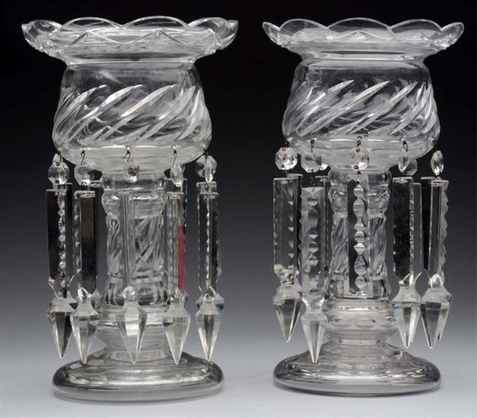 PAIR OF ENGLISH WATERFORD STYLE CRYSTAL LUSTRES.  