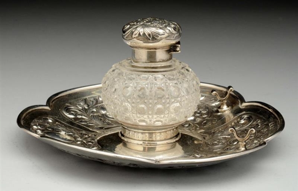 ENGLISH SILVER AND GLASS INKWELL.                 