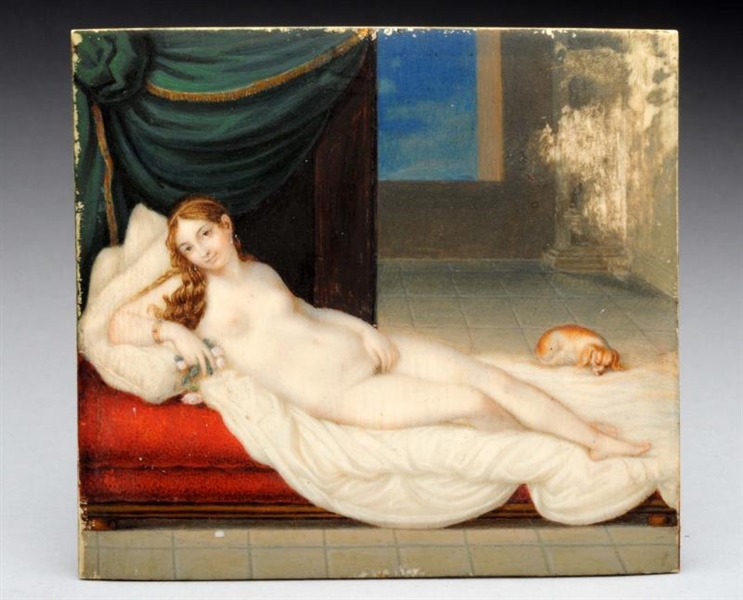 MINIATURE PAINTING ON IVORY OF A NUDE.            