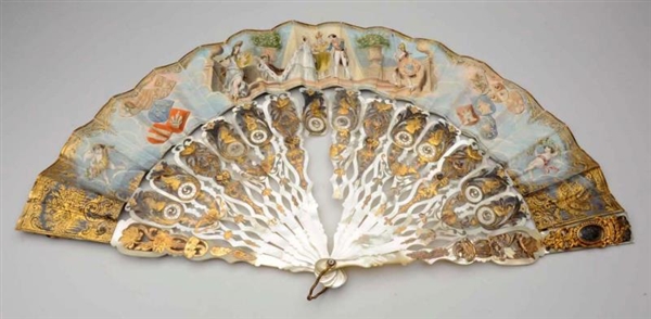 18TH C. HAND PAINTED MOTHER-OF-PEARL VICTORIAN FAN
