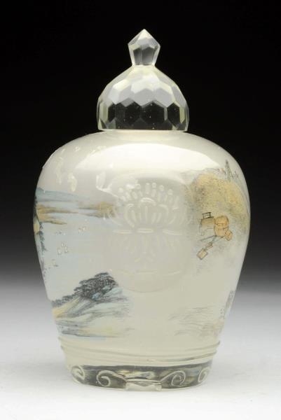 LARGE CHINESE REVERSED PAINTED SNUFF BOTTLE.      