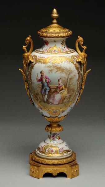 SEVRES HAND PAINTED BRONZE URN.                   