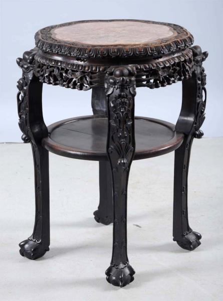 HARDWOOD CHINESE MARBLE TOP TABLE.                