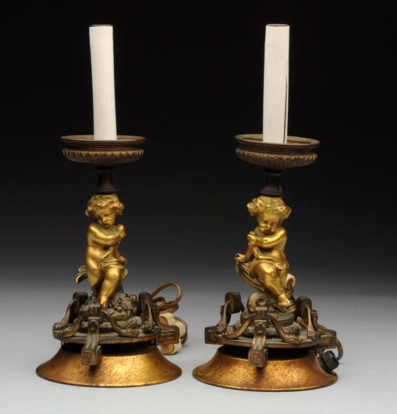 LOT OF 2: 19TH CENTURY GUILT BRONZE CANDLE LAMPS. 