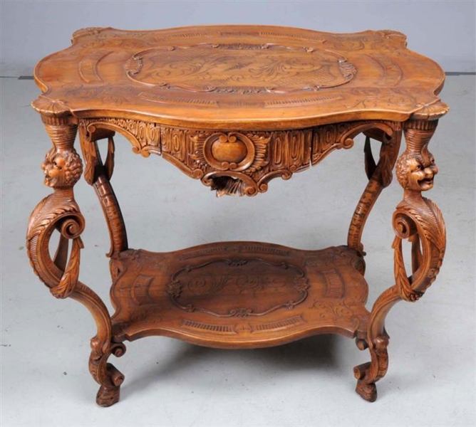 HAND CARVED WOODEN OVAL PARLOR STAND.             