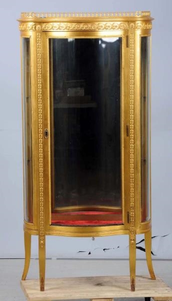 LARGE 19TH CENTURY CURVED GLASS VITRINE.          