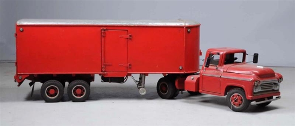 SCRATCH BUILT WOOD & TIN CAB WITH TRAILER.        