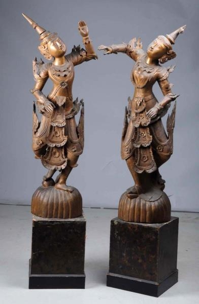 PAIR OF ASIAN WOOD CARVED FIGURES.                