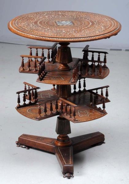 ANGLO INDIAN INLAID THREE - TIERED TABLE.         