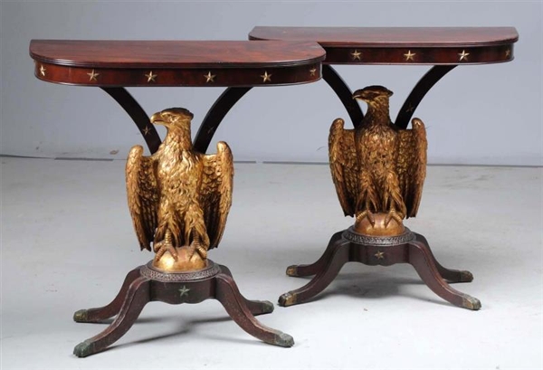 19TH CENTURY PAIR OF CARVED WOODEN EAGLE TABLES.  