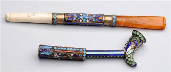 LOT OF 2: RUSSIAN ENAMELED SILVER PIPES.          