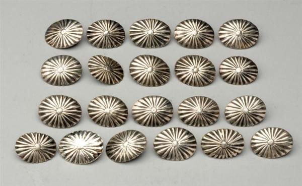 SET OF 21 NATIVE AMERICAN INDIAN SILVER BUTTONS.  
