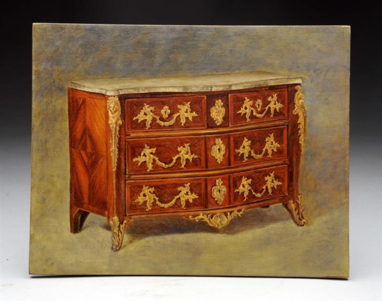 19TH CENTURY OIL ON PANEL OF FRENCH BUREAU.       