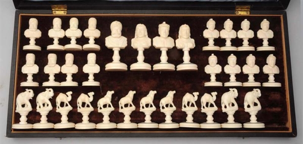 BOXED FINELY CARVED IVORY CHESS SET.              