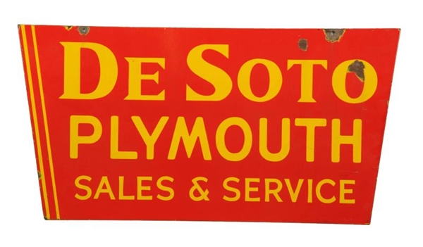 DE SOTO PLYMOUTH SALES AND SERVICE SIGN - RED.    