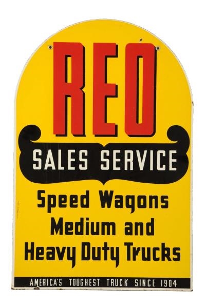 REO SALES SERVICE TOMBSTONE SHAPED SIGN.          