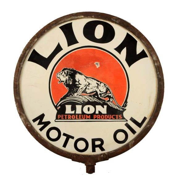 LION MOTOR OIL WITH LION ON THE ROCK LOGO SIGN.   