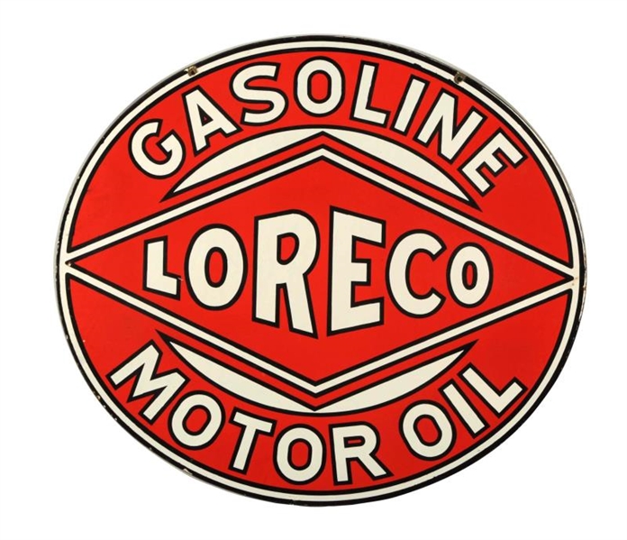 LORECO GASOLINE MOTOR OIL OVAL PORCELAIN SIGN.    