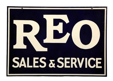 REO SALES AND SERVICE PORCELAIN SIGN.             