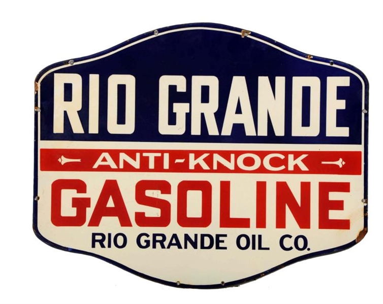 RIO GRANDE ANTI-KNOCK GASOLINE DIECUT SIGN.       