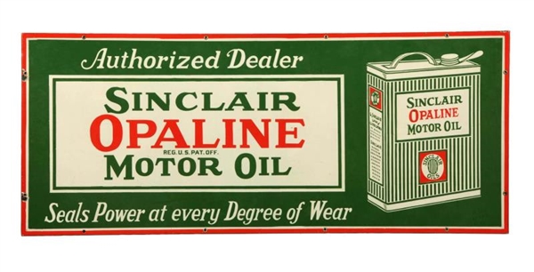 SINCLAIR OPALINE MOTOR OIL WITH STRIPED CAN SIGN. 