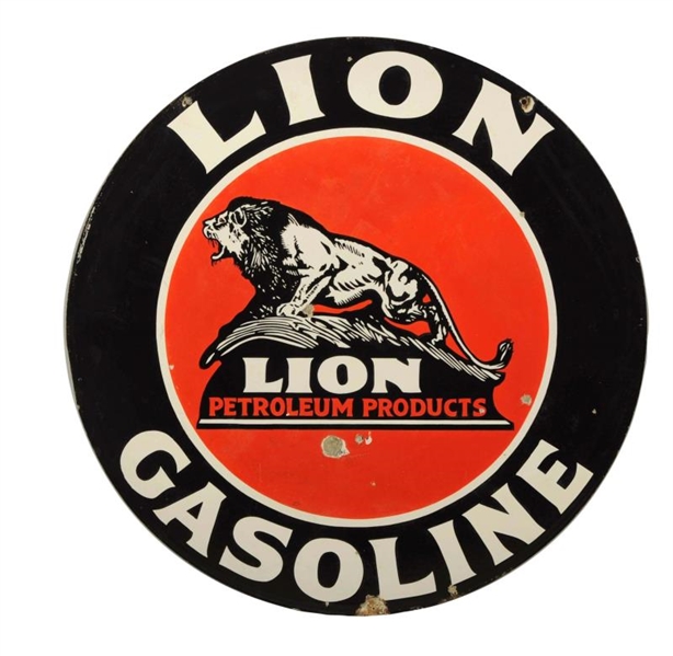 LION GASOLINE WITH LION ON THE ROCK LOGO SIGN.    