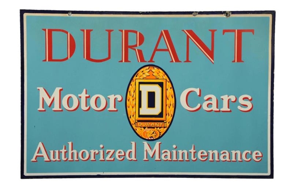 DURANT MOTOR CARS AUTHORIZED MAINTENANCE SIGN.    