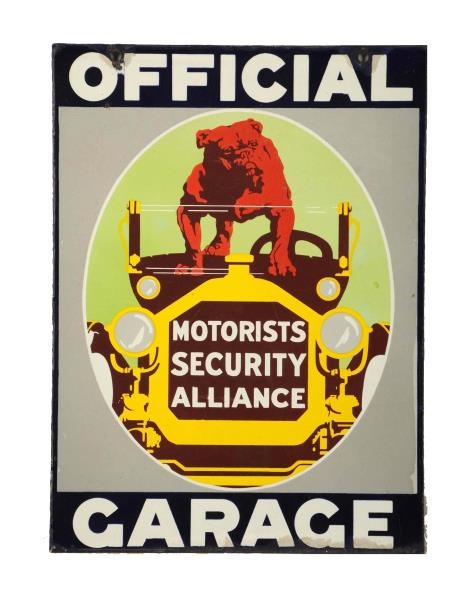 MOTORISTS SECURITY ALLIANCE OFFICIAL GARAGE SIGN. 