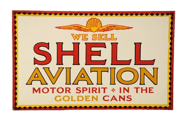 WE SELL SHELL AVIATION MOTOR SPIRIT FLANGE SIGN.  
