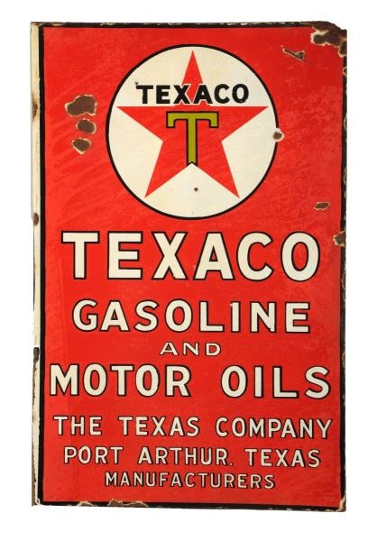 TEXACO (BLACK T) GASOLINE AND MOTOR OILS SIGN.    