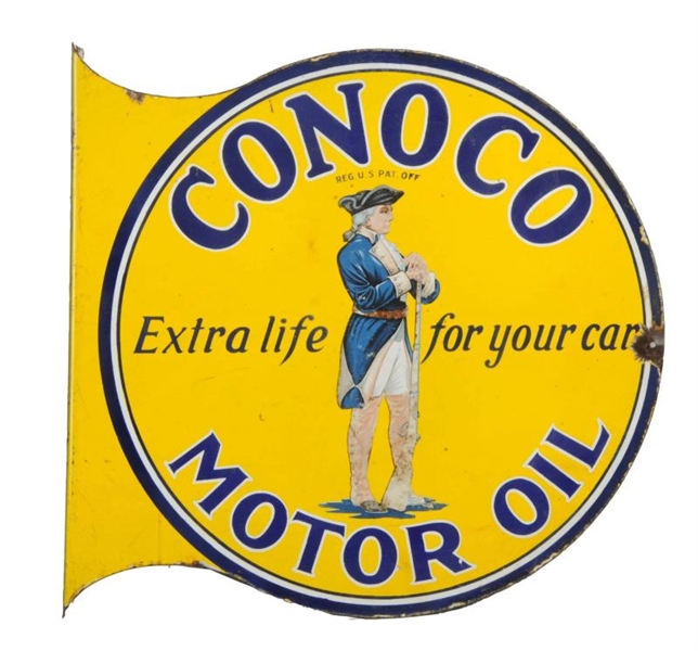 CONOCO MOTOR "EXTRA LIFE FOR YOUR CAR" SIGN.      