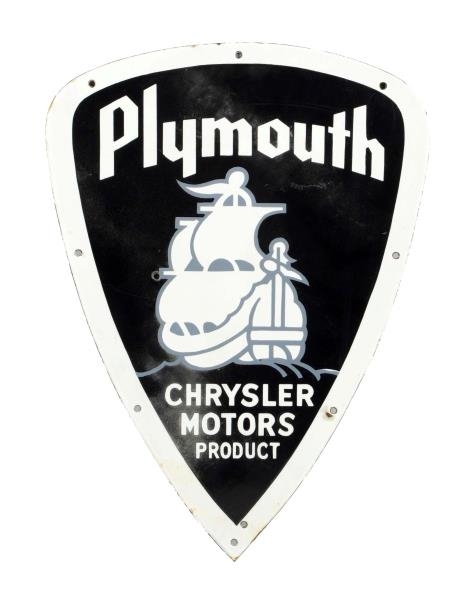 PLYMOUTH CHRYSLER MOTORS PRODUCT PORCELAIN SIGN.  