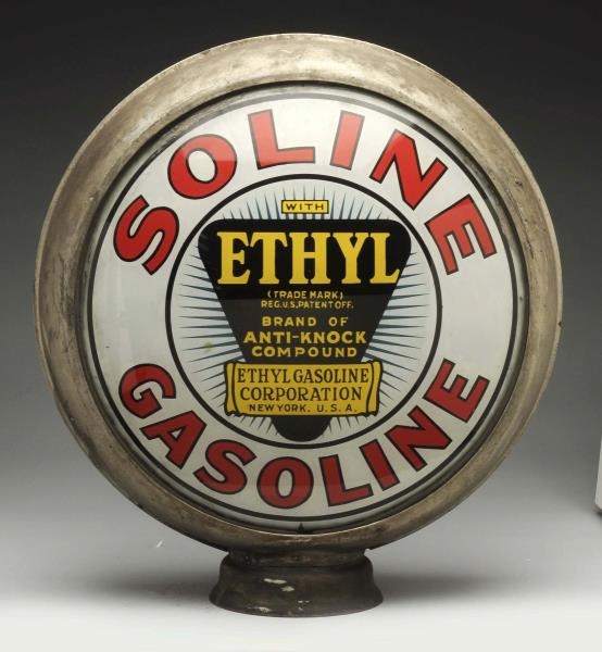 SOLINE GASOLINE WITH ETHYL LOGO 15" GLOBE LENSES. 