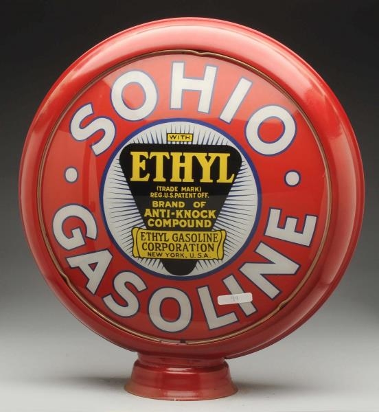 SOHIO GASOLINE WITH ETHYL LOGO 15" GLOBE LENSES.  