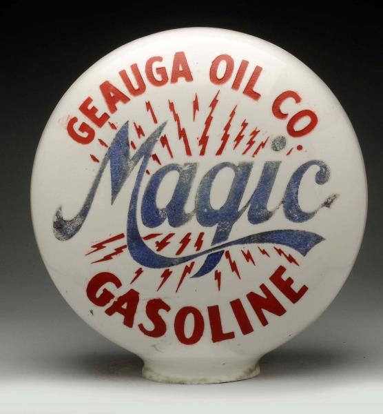 GEAUGE OIL CO. MAGIC GASOLINE OPE MILKGLASS GLOBE.