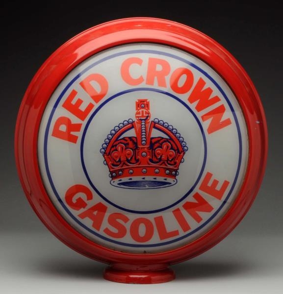 RED CROWN GASOLINE W/ CROWN 16-1/2" GLOBE LENSES. 