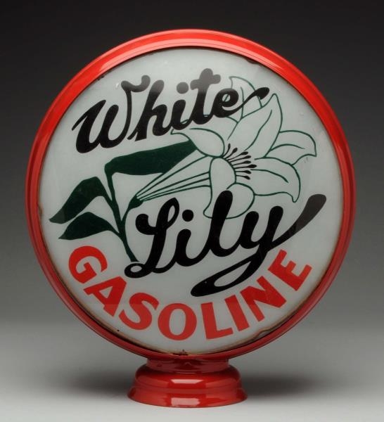 WHITE LILY GASOLINE W/ ETHYL LOGO 15"GLOBE LENSES.
