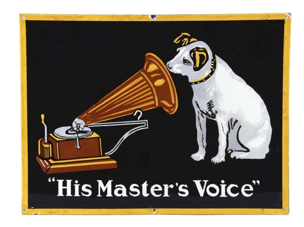 HIS MASTERS VOICE PORCELAIN ADVERTISING SIGN     