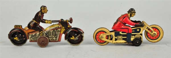 LOT OF 2: FOREIGN MADE TIN LITHO MOTORCYCLE TOYS. 
