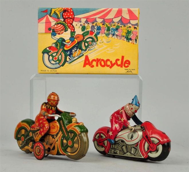 LOT OF 2: JAPANESE TIN LITHO WIND UP MOTORCYCLES. 