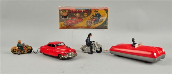 LOT OF 2: SPEEDING CAR & MOTORCYCLE POLICE TOYS.  