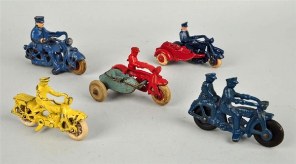 LOT OF 6: CAST IRON POLICE MOTORCYCLISTS.         