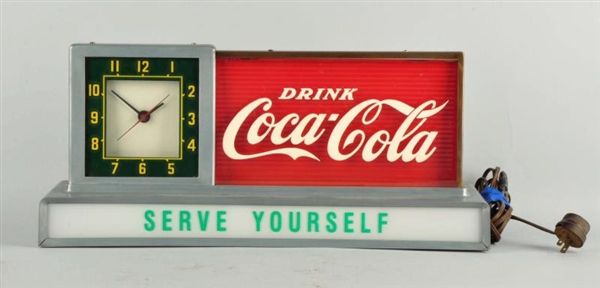 ADVERTISING COCA-COLA CLOCK "SERVE YOURSELF".     