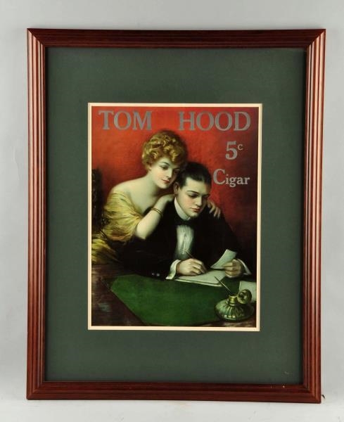 TOM HOOD CIGAR SIGN WITH YOUNG COUPLE.            