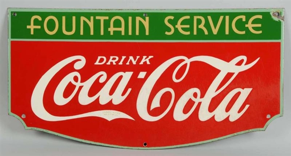 1933 PORCELAIN COCA-COLA FOUNTAIN SERVICE SIGN.   