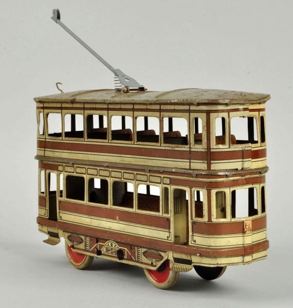 UNUSUAL TIN LITHO WIND UP DOUBLE DECK BUS.        