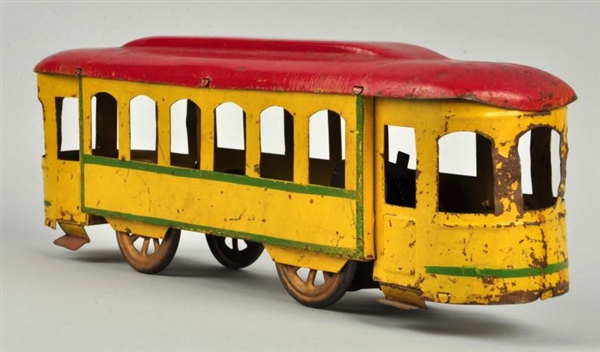 EARLY AMERICAN MADE FLY WHEEL TROLLEY TOY.        