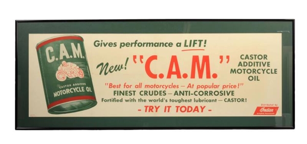 C.A.M. MOTORCYCLE OIL DISTRIBUTED BY INDIAN SIGN. 