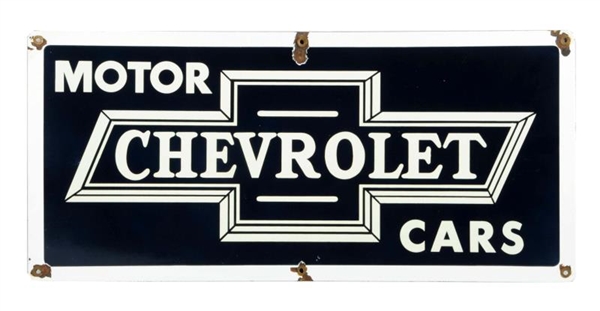CHEVROLET (IN BOWTIE) MOTOR CARS PORCELAIN SIGN.  