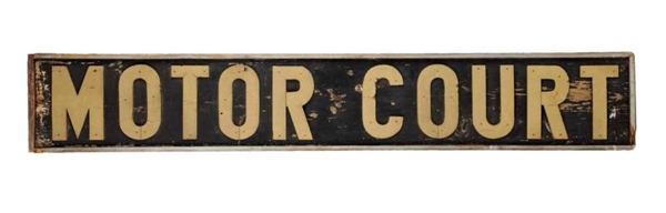 MOTOR COURT DOUBLE SIDED WOOD SIGN.               